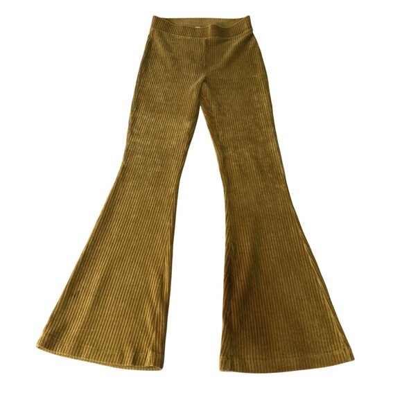 Aerie Ribbed Corduroy Flair Pants S Regular Stretchy Flare Leg Olive Brown Casua - Picture 1 of 6